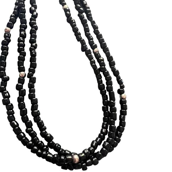 Silpada 925 Sterling Silver Black  Beaded Multi Chain Necklace - Picture 1 of 10